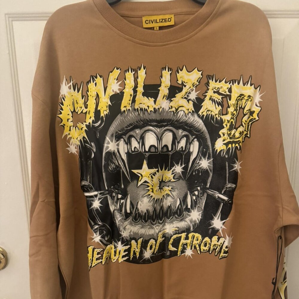 MENS Large CIVILIZED tan HEAVEN Of CHROME sweatshirt NEW! just dropped